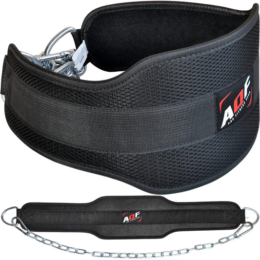 AQF Cinturon Lastre Gym, Neopreno Dominadas Cinturon Con Cadena, Faja Lumbar Mujer Hombre Para Barra Dominadas, Musculación Levantamiento De Pesas Fitness En Casa Cinturon Gimnasio (Negro)