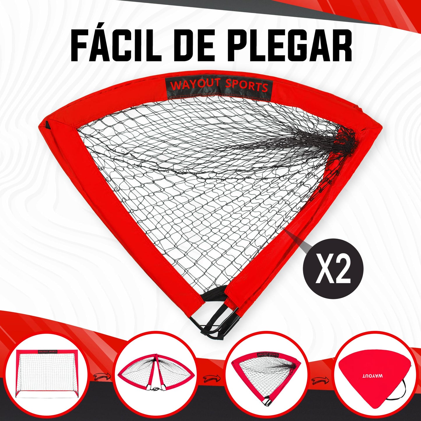 Wayout Sports - Porterías Fútbol Plegables para Niños y Adultos (120 x 90 x 90, Rojo)