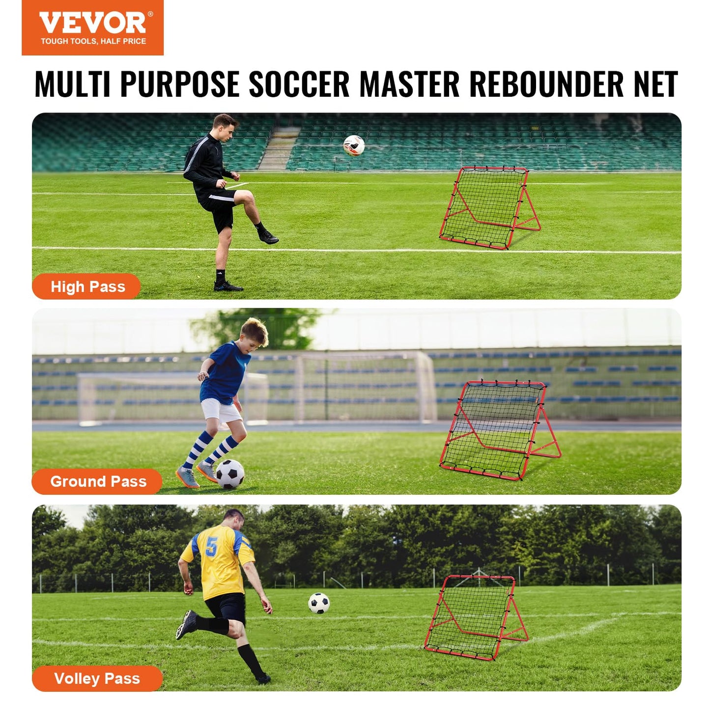 VEVOR Portería de Fútbol 1 x 1 m Red Reboteadora de Fútbol Portátil Ángulo Ajustable Tubo de Hierro Red de PE Instalación Fácil Equipo Deportivo para Niños, Adolescentes y Todas Las Edades
