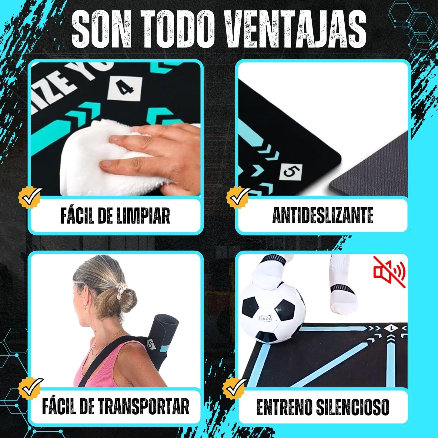 3|UNITY Kit Alfombra Entrenamiento Futbol 60x90 con 8 Conos Entrenamiento y Calcetines Antideslizantes Futbol (Grip Socks) - Incluye guía para futuros Cracks del fútbol. Tapete Treino Futebol