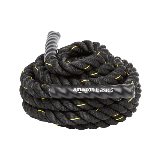 Amazon Basics Cuerda de batalla para entrenamiento pesado, de 3,8 cm x 9 m, Negro