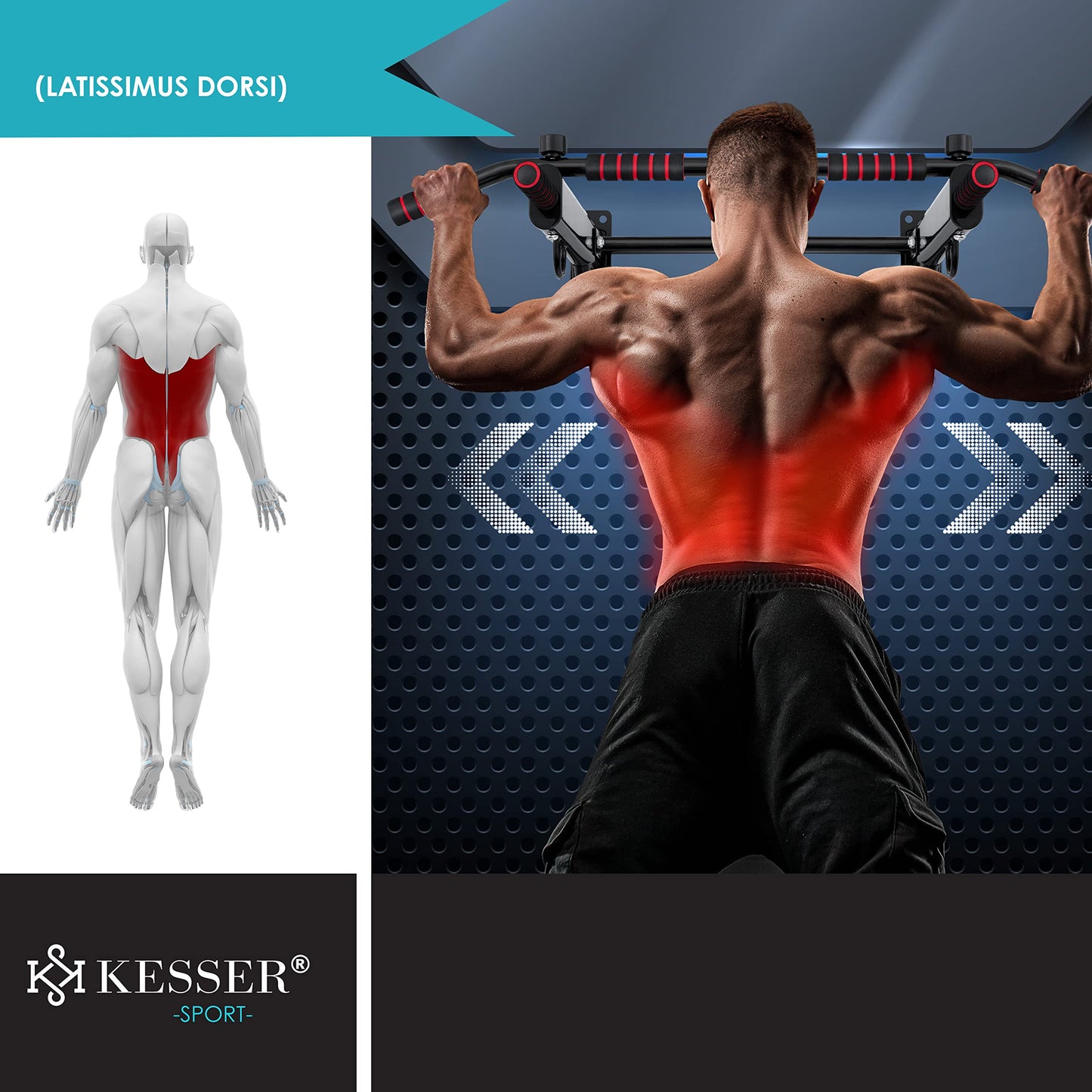 KESSER® Barra de dominadas 4 en 1 para montaje en la pared, asas antideslizantes, función adicional para anillos de cuerdas y sacos de boxeo | seguro y estable |rojo