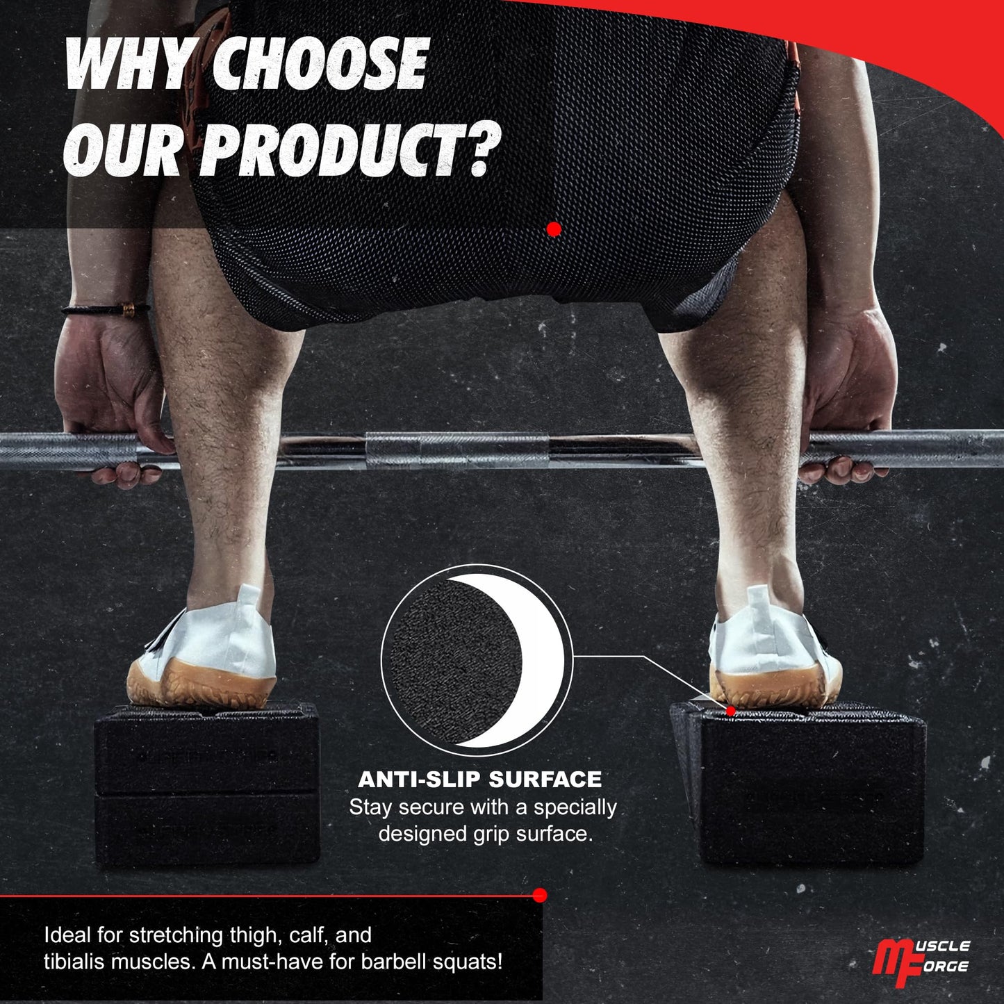 MuscleForge® Cuña Sentadillas Set de 3 Bloques - Slant Board para Estiramientos de Pantorrilla - Tabla Inclinada para Sentadillas y Movilidad - Squat Wedge Block con Ángulos Ajustables 8,5° a 34°