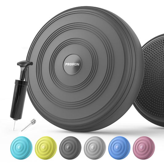 PROIRON Cojín de Equilibrio y Yoga Antideslizante de 33cm con Bombín de Aire, Propioceptivo e Hinchable, Soporte Lumbar, Core Balance Disc Trainer para Fitness, Pilates (Negro)
