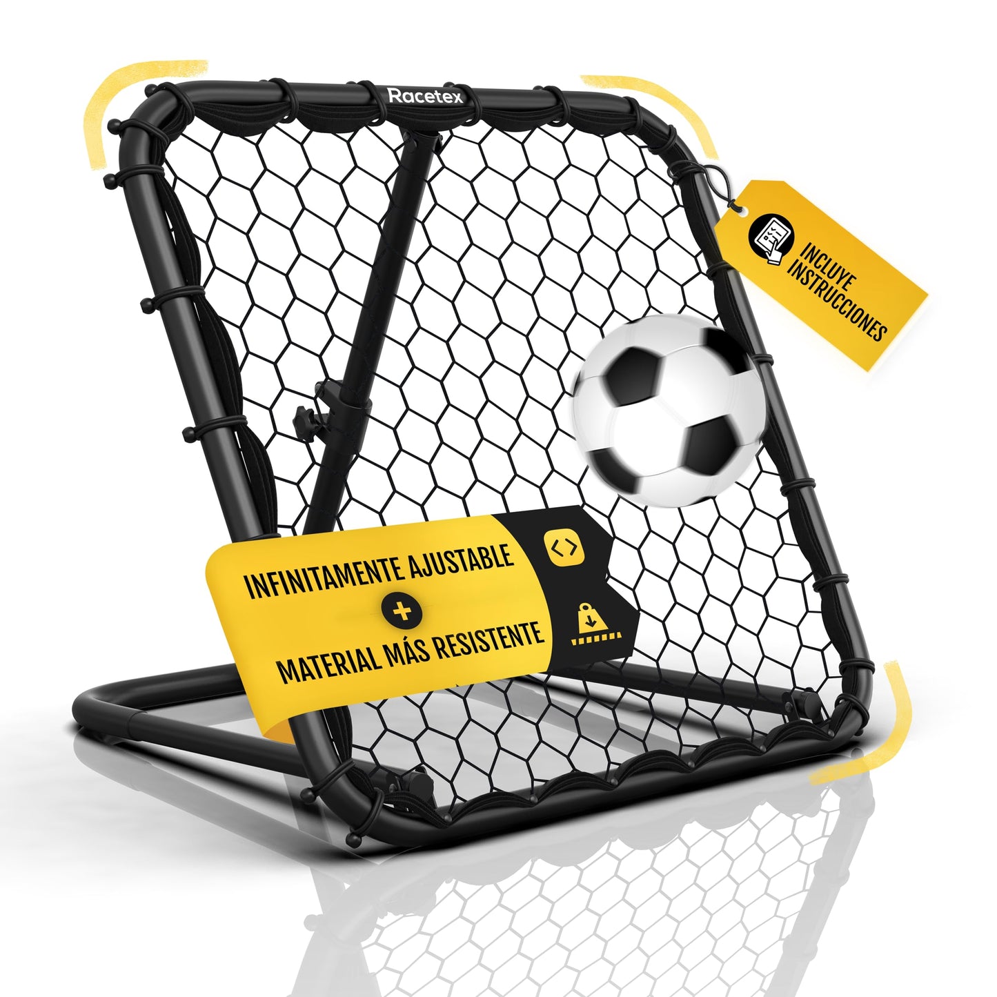 Racetex Reboteador Futbol [INFINITAMENTE Ajustable] - Rebounder Kicker Ball de fútbol - Voleibol Accesorios para Mejorar y diversificar el Entrenamiento de fútbol (Acero Inoxidable)