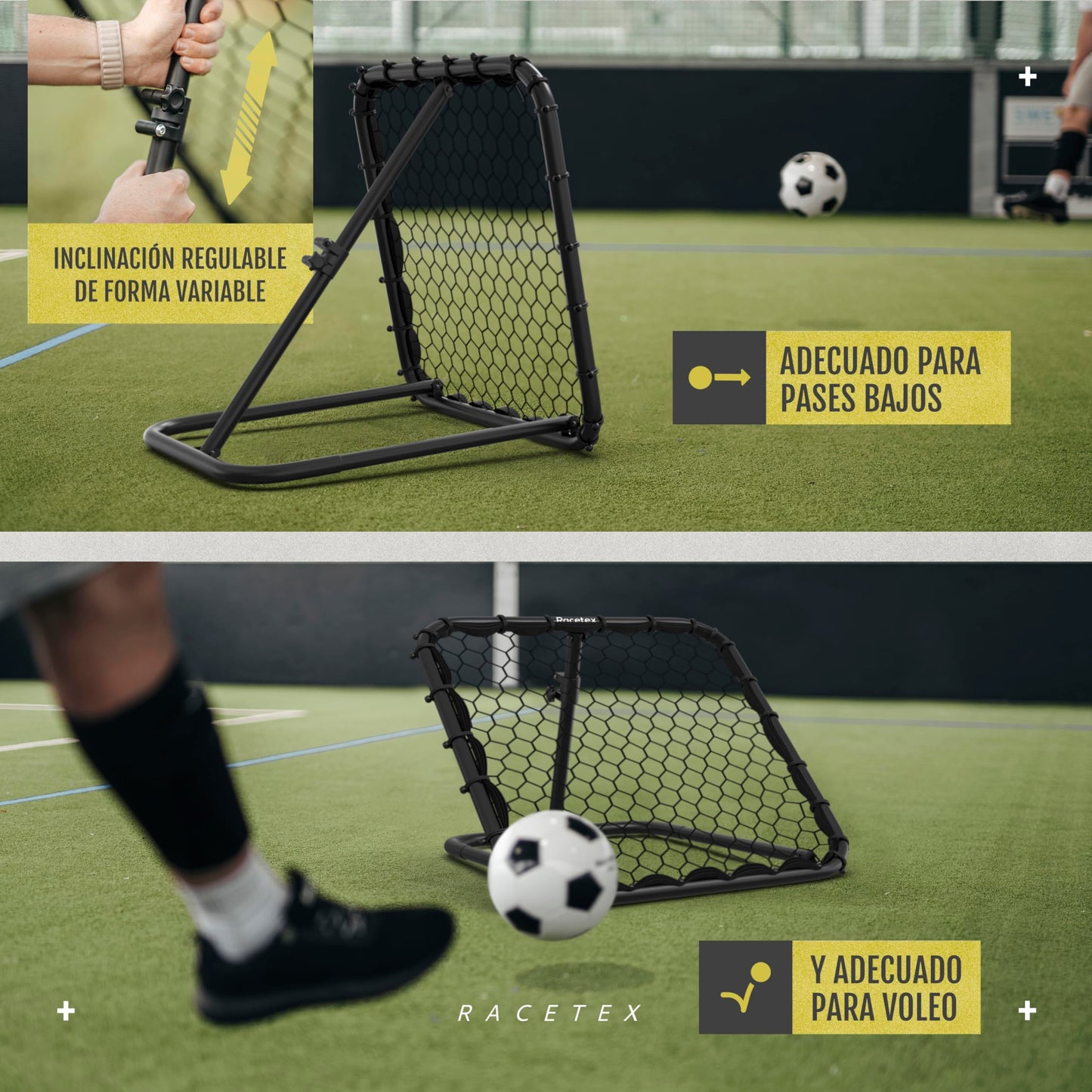 Racetex Reboteador Futbol [INFINITAMENTE Ajustable] - Rebounder Kicker Ball de fútbol - Voleibol Accesorios para Mejorar y diversificar el Entrenamiento de fútbol (Acero Inoxidable)
