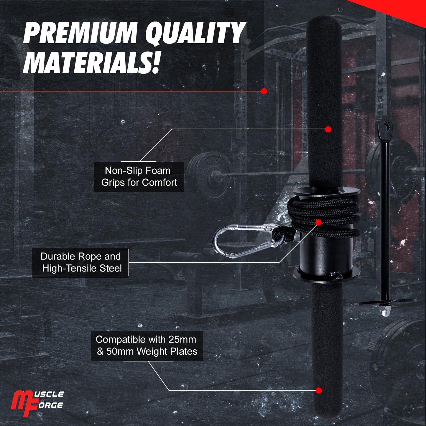 MuscleForge Rodillo de Muñeca y Antebrazo, Entrenador del Brazo, Polea con Carga - Wrist roller con Capacidad 60 kg, Forearm exerciser, Grips Strengthener, Accesorio para El Entrenamiento del Agarre