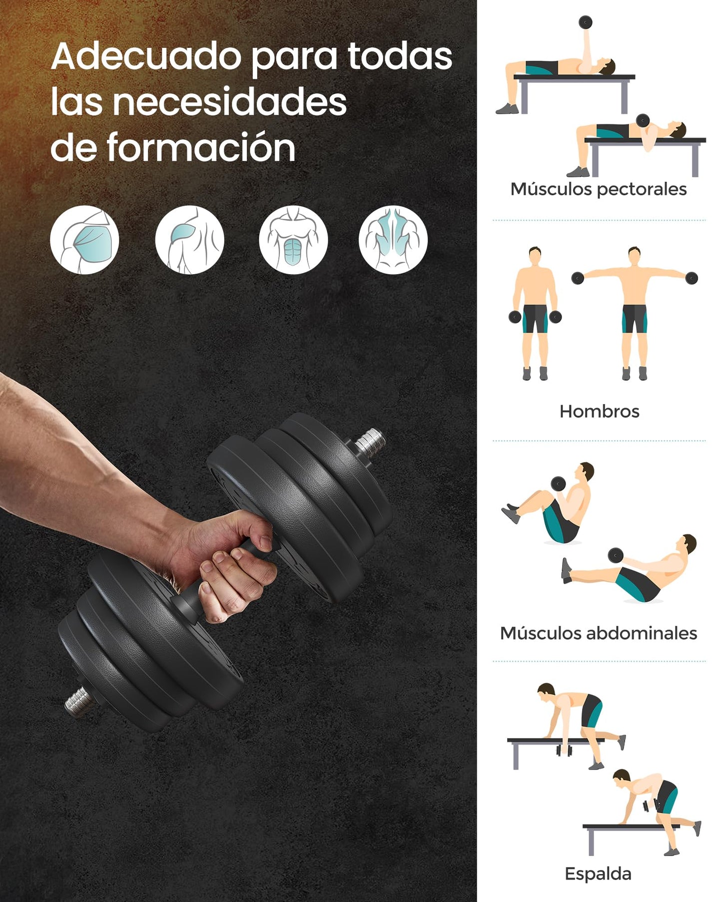 SONGMICS Juego de Mancuernas 2 en 1, Mancuernas Ajustables de 2 x 10 kg, con Barra Adicional, Placas de Peso Recubiertas de Plástico, Entrenamiento de Fitness, Gimnasio de Casa, Negro Tinta SYL20HBK