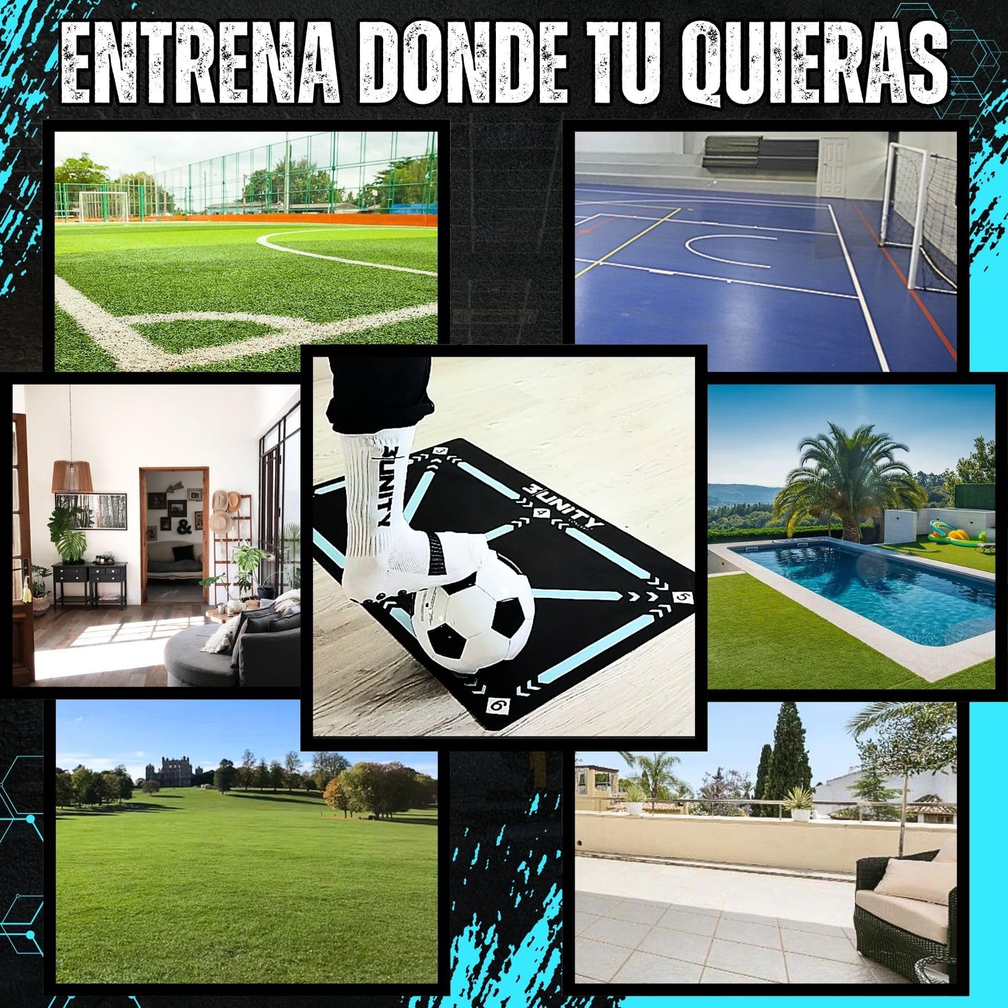 3|UNITY Kit Alfombra Entrenamiento Futbol 60x90 con 8 Conos Entrenamiento y Calcetines Antideslizantes Futbol (Grip Socks) - Incluye guía para futuros Cracks del fútbol. Tapete Treino Futebol