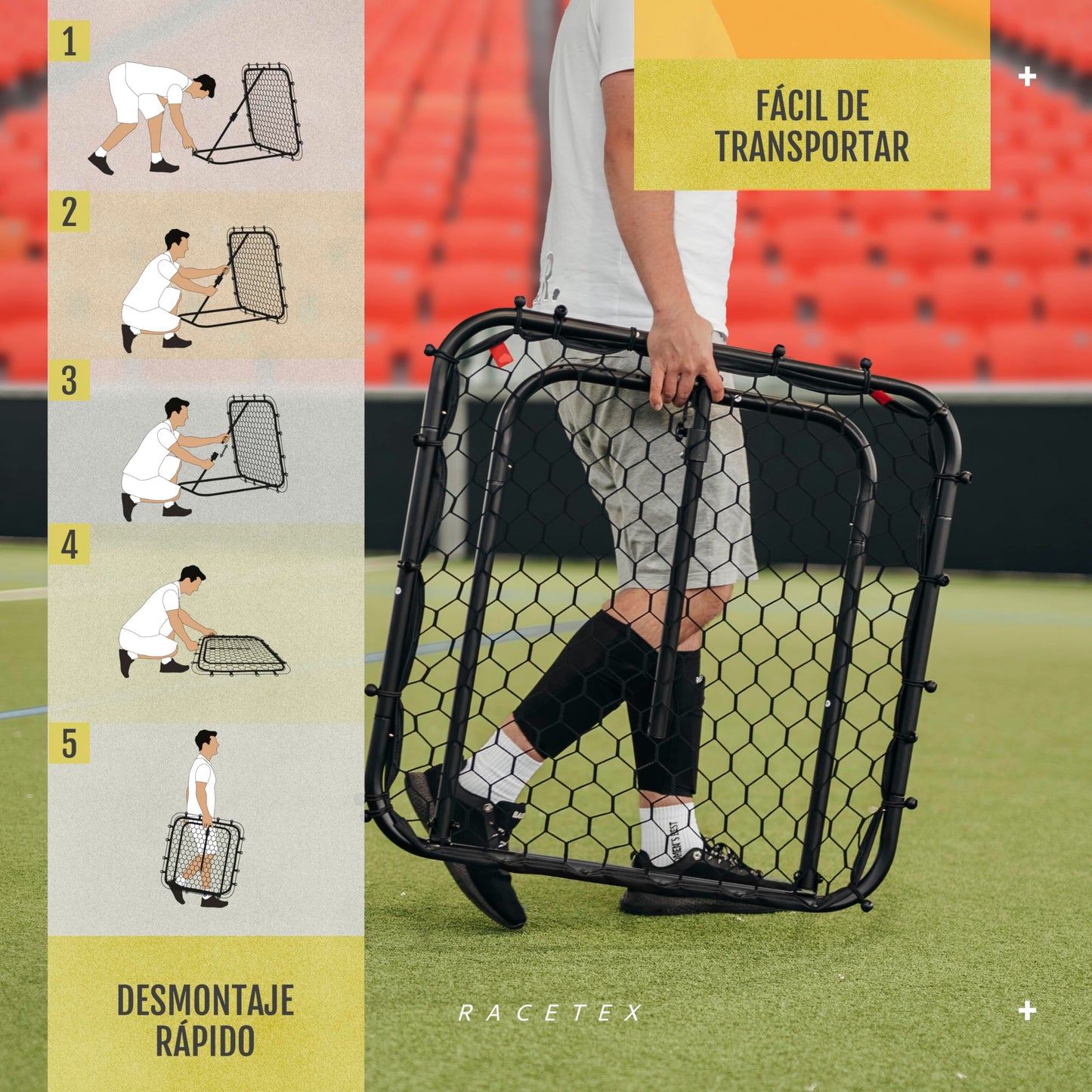 Racetex Reboteador Futbol [INFINITAMENTE Ajustable] - Rebounder Kicker Ball de fútbol - Voleibol Accesorios para Mejorar y diversificar el Entrenamiento de fútbol (Acero Inoxidable)