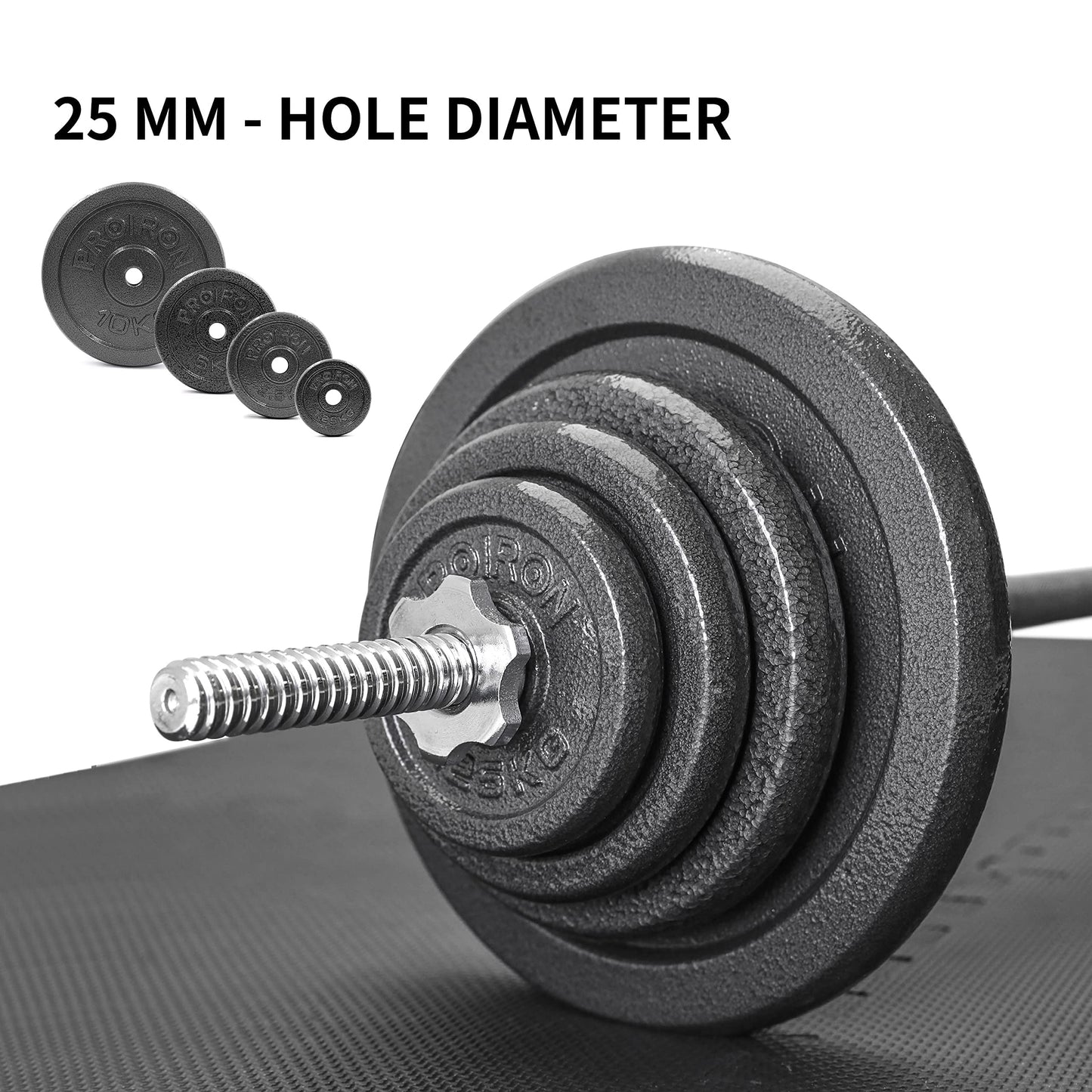 PROIRON Discos Pesas, Ø25mm - Hierro Fundido Placas de Discos Peso para Pesas y Mancuernas 1.25kg 2.5kg 5kg 10kg