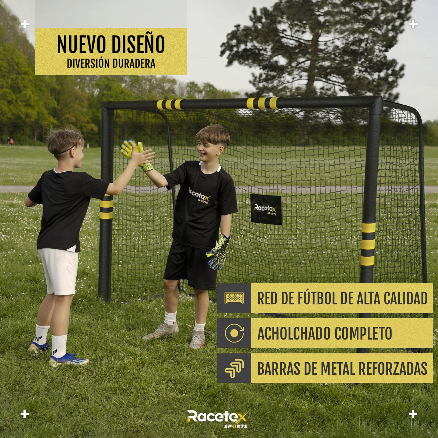 Racetex porterias de Futbol para niños Grande [Recubrimiento anticorrosivo] - porteria Futbol niños Incluye Anclajes - porterias de Futbol para Jardin - porteria Futbol Grande 180 240 300 cm