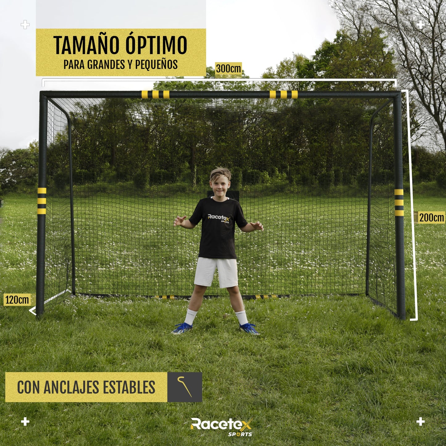 Racetex porterias de Futbol para niños Grande [Recubrimiento anticorrosivo] - porteria Futbol niños Incluye Anclajes - porterias de Futbol para Jardin - porteria Futbol Grande 180 240 300 cm