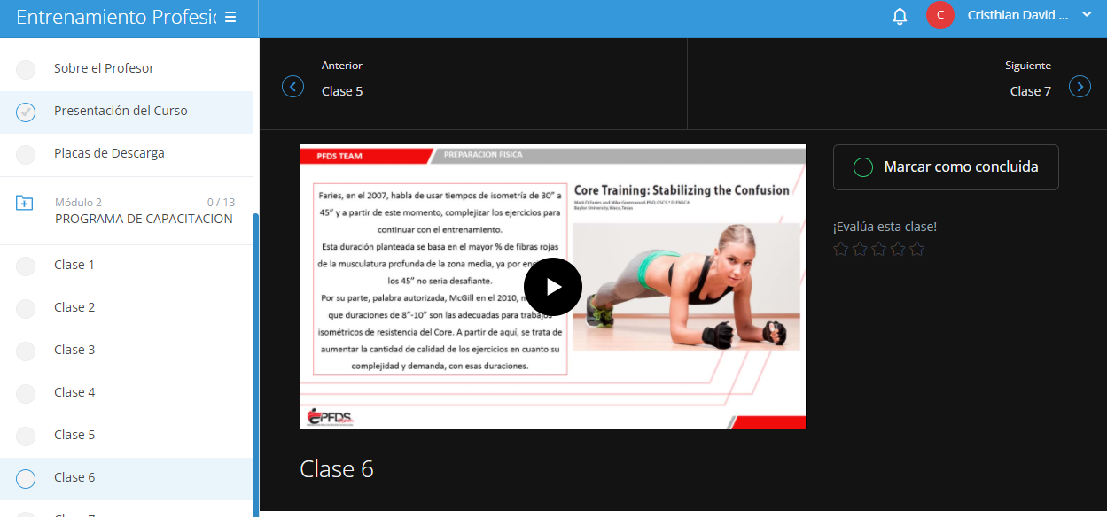 Entrenamiento Profesional del Core